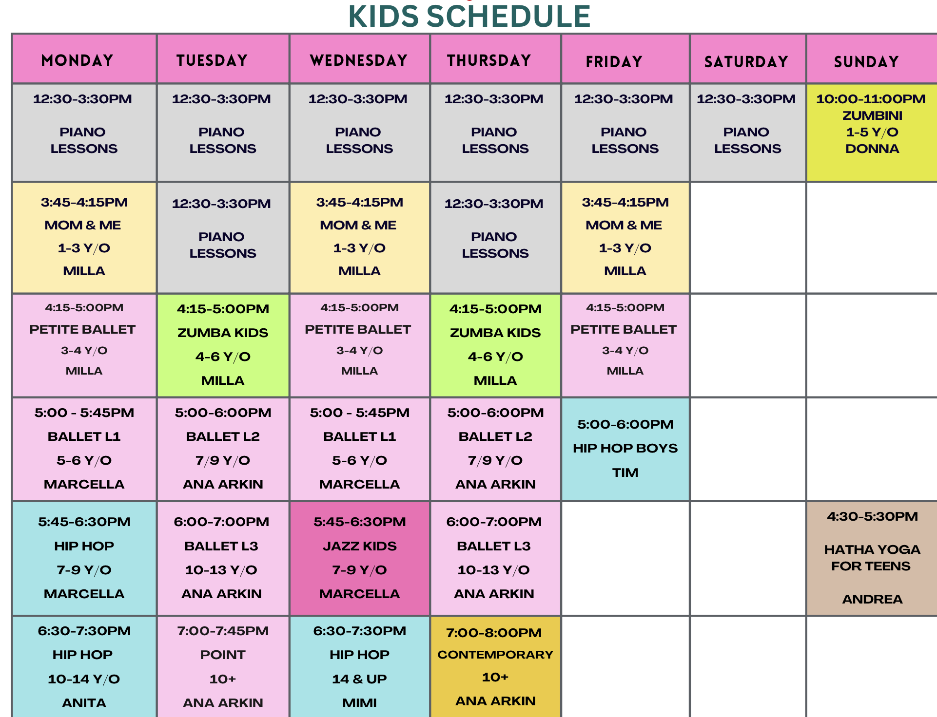 Kids Schedule