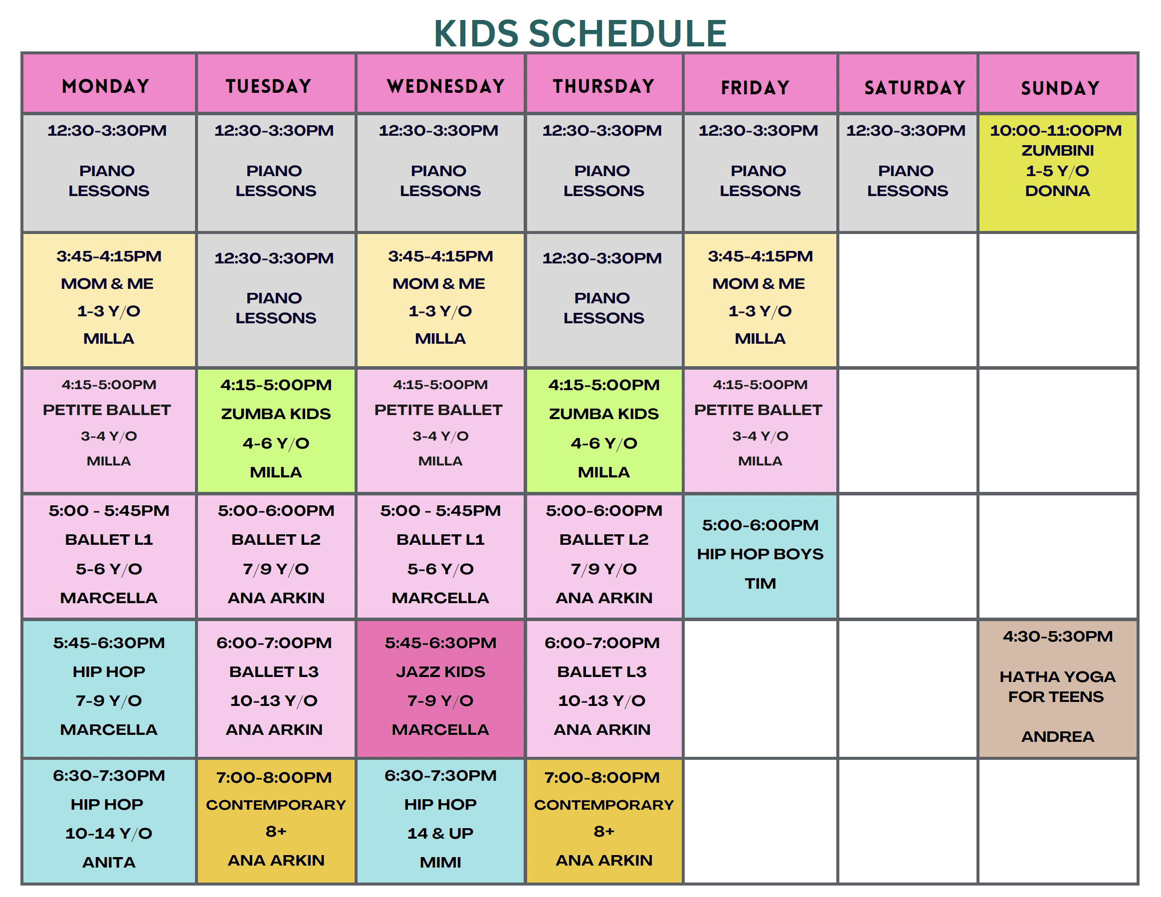 Kids Schedule